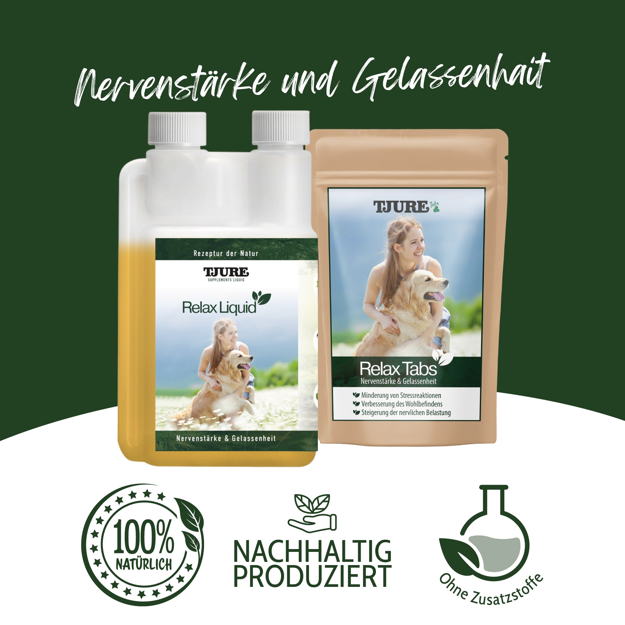 TJURE - Paquete Relax Tabs 250 g Liquid 500 ml | Relajación natural para tu perro