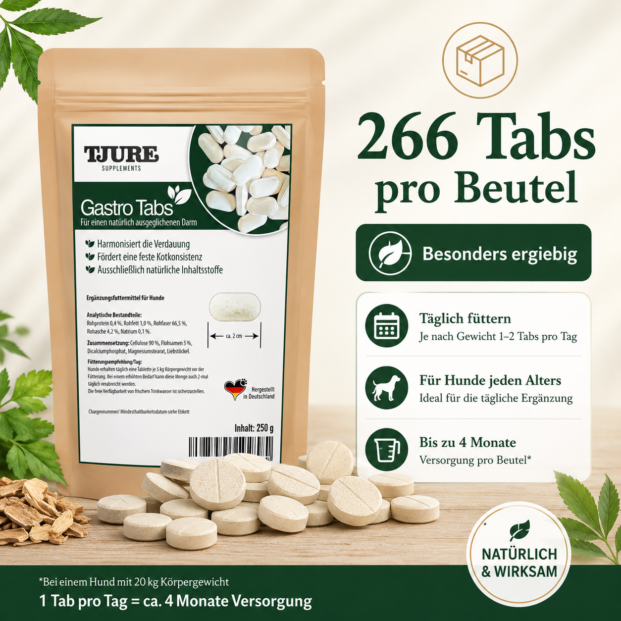 TJURE - Paquete Gastro | Tabs 250 g + 500 ml Gastro Liquid | Para un estómago y intestinos saludables