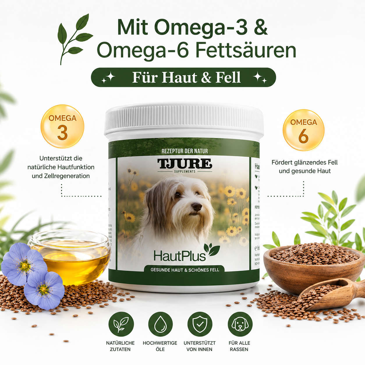 TJURE - Piel Plus 500 g | para problemas de piel y pelaje | con ácidos grasos Omega-3/Omega-6