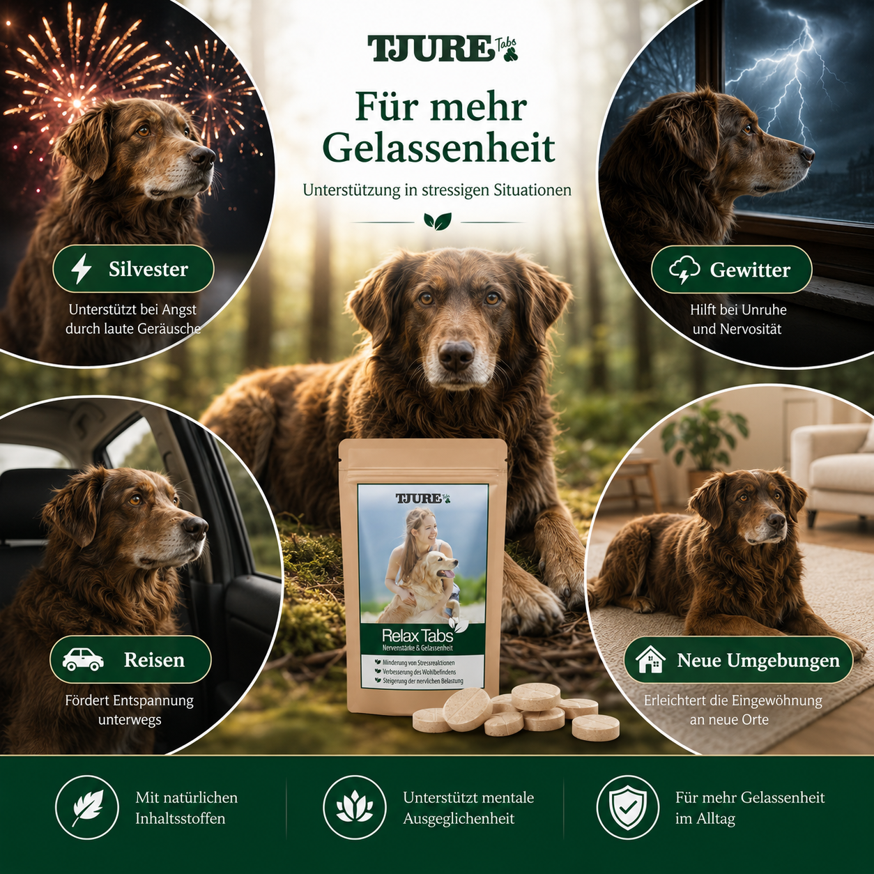 TJURE - Paquete Relax Tabs 250 g Liquid 500 ml | Relajación natural para tu perro