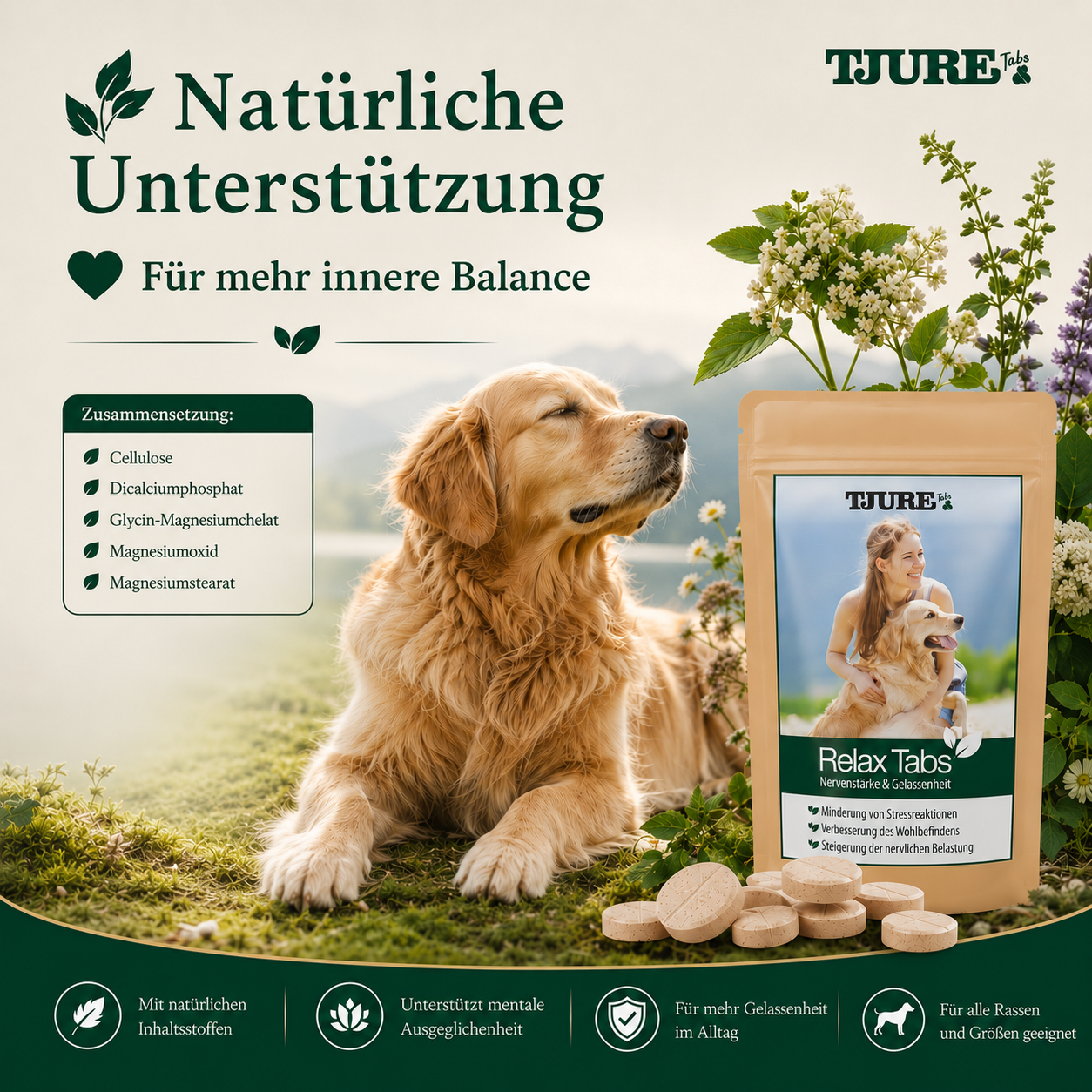 TJURE - Paquete Relax Tabs 250 g Liquid 500 ml | Relajación natural para tu perro