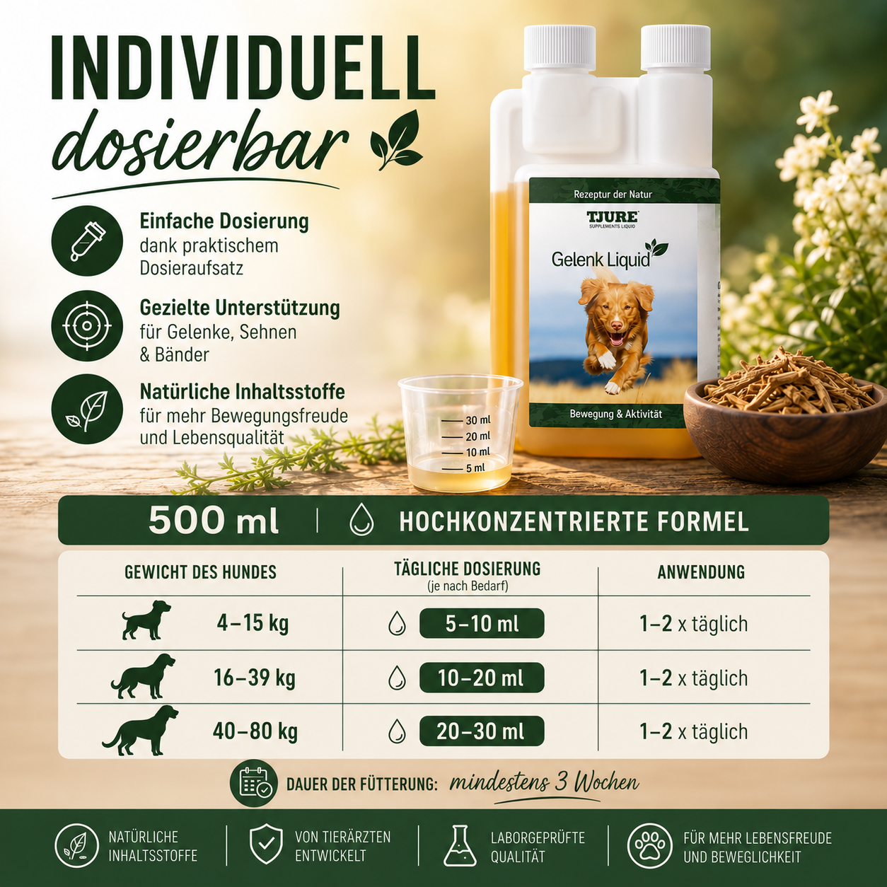 TJURE - Líquido para Articulaciones - 500 ml | apoyo óptimo para las articulaciones | fortalecimiento de las funciones articulares |
