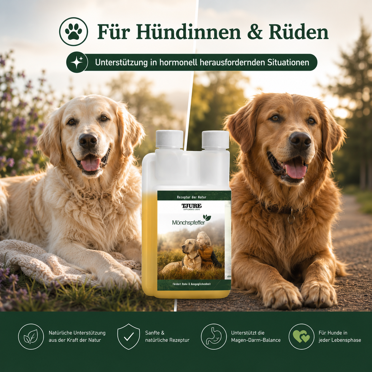 TJURE - Extracto de Vitex líquido - 500 ml | Equilibrio hormonal para perros felices | en celo | pseudogestación