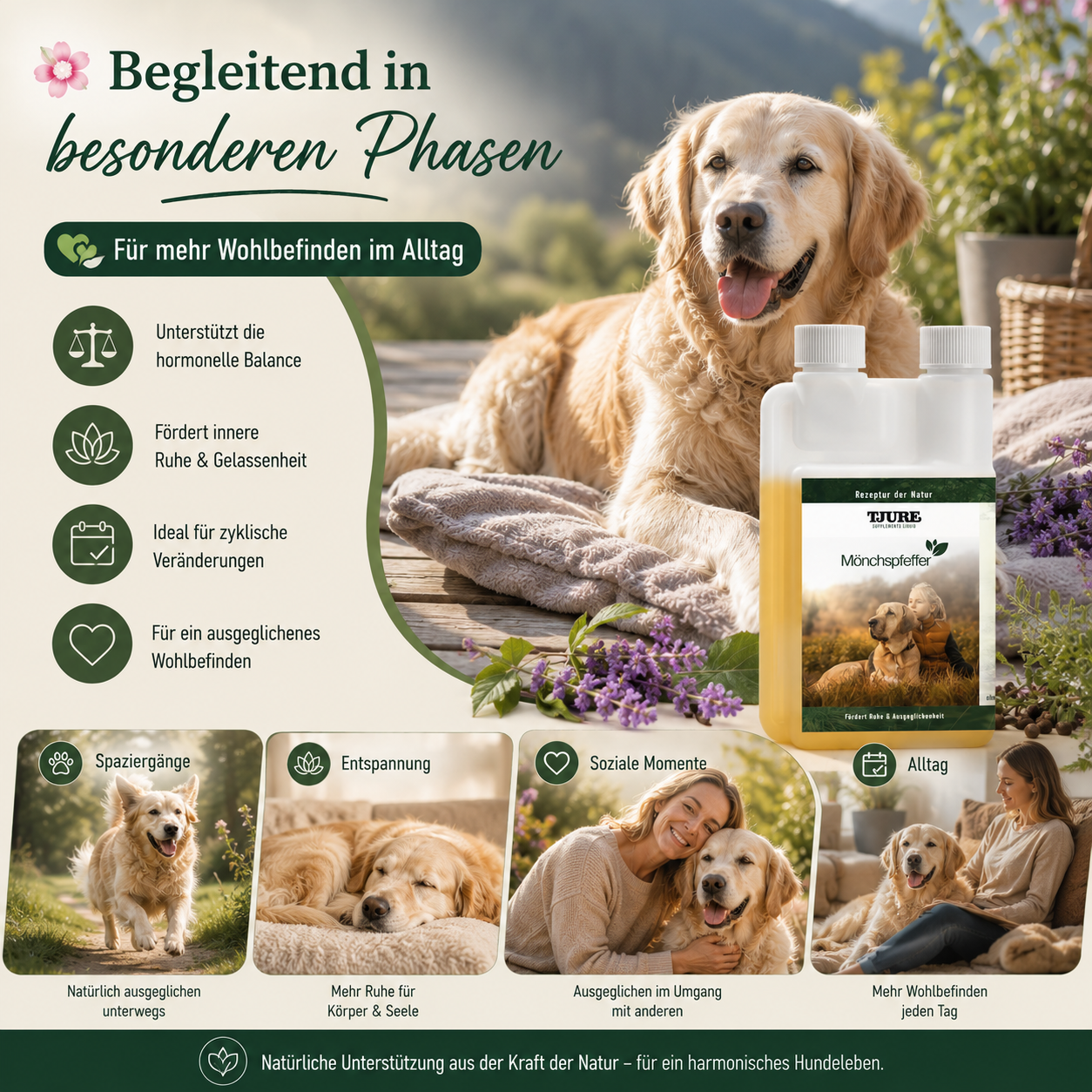 TJURE - Extracto de Vitex líquido - 500 ml | Equilibrio hormonal para perros felices | en celo | pseudogestación