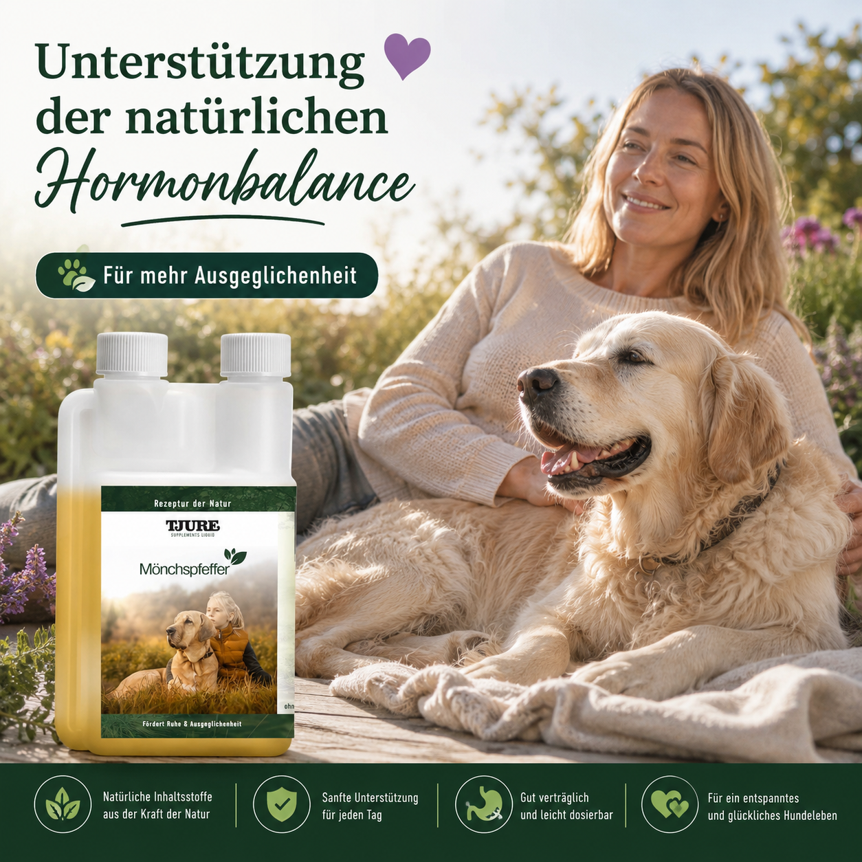 TJURE - Extracto de Vitex líquido - 500 ml | Equilibrio hormonal para perros felices | en celo | pseudogestación