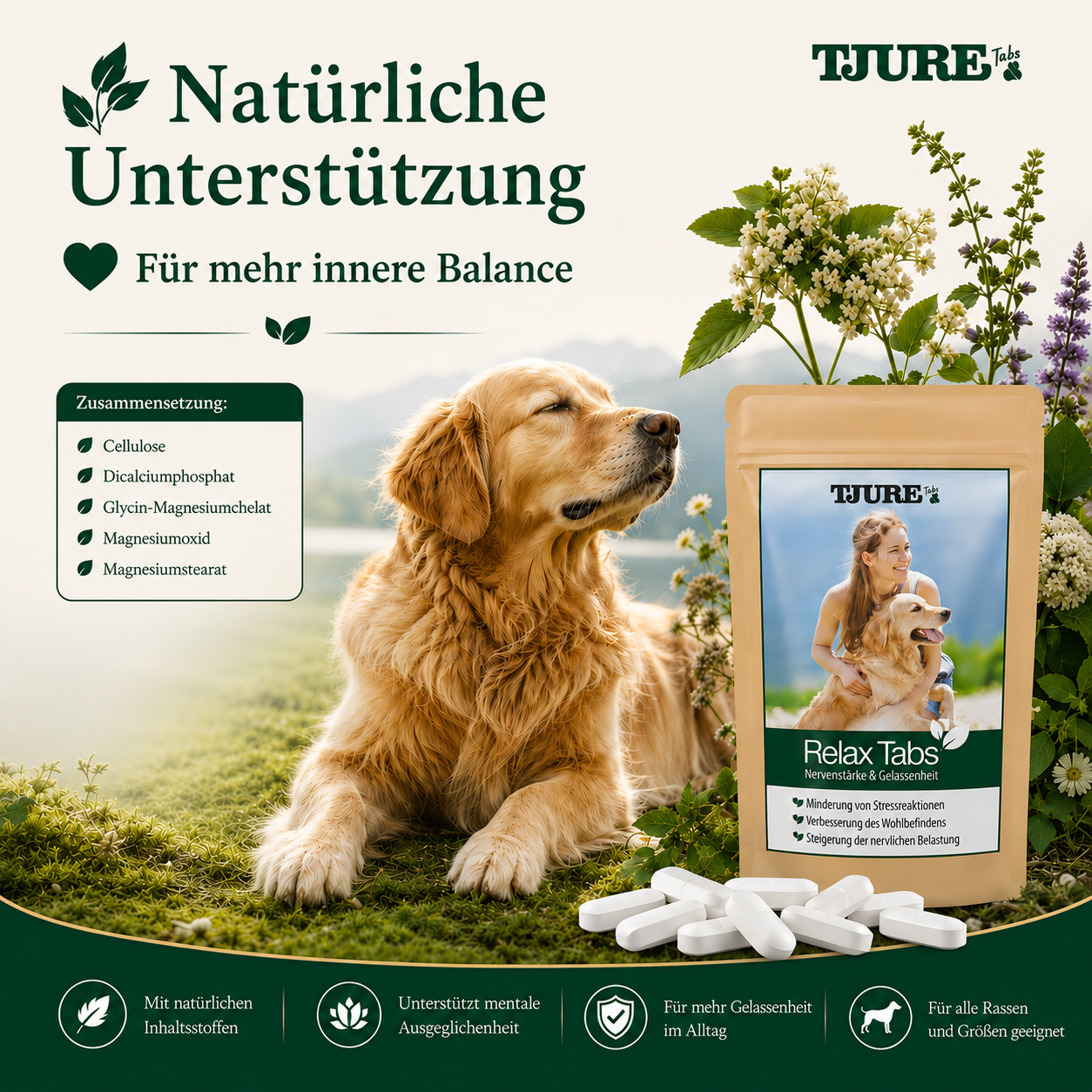 TJURE - Tabletas Relax 250 g  | Relajación natural para tu perro